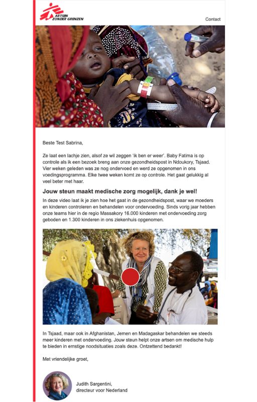 Artsen zonder Grenzen e-mailing donateurs, copy Sabrina Langerak