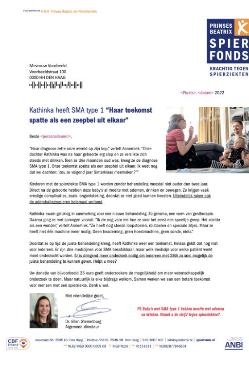 Prinses Beatrix Spierfonds donateursmailing, concept en copy door Sabrina Langerak.