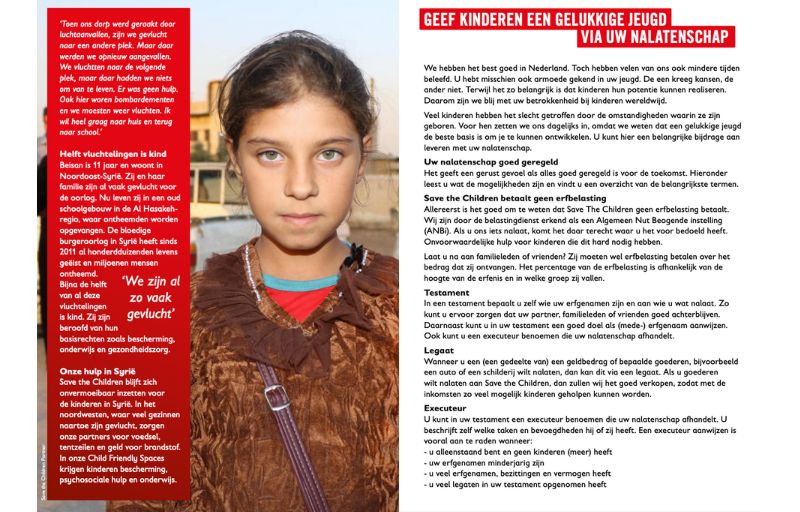Save the Children nalatenschap brochure, copy door Sabrina Langerak.