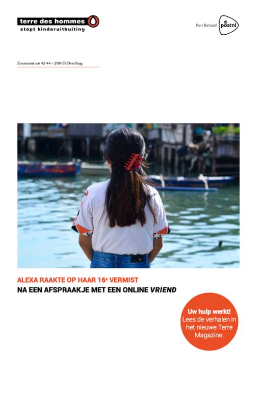 Terre des Hommes donateursmailing over online seksuele uitbuiting van kinderen in de Filipijnen, copy door Sabrina Langerak.